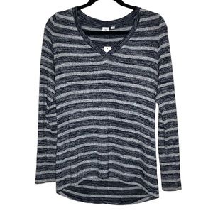 NWT GAP | Gray Navy Blue Striped Lightweight V Neck Long Sleeve Knit Sweater